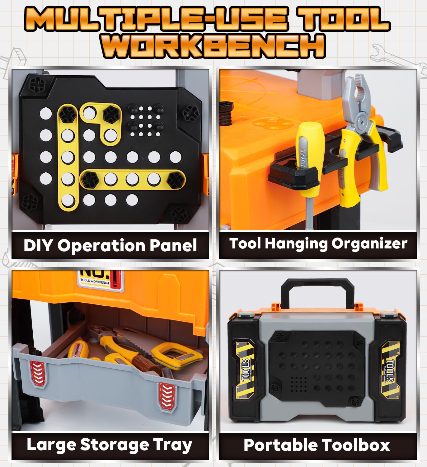 Lehoo Castle Kids Tool Bench with Electric Drill and Construction Vehicles, 2-in-1 Workbench and Toolbox for Toddlers, STEM Learning Toys for Age 3-5, Birthday Gift for Boys & Girls