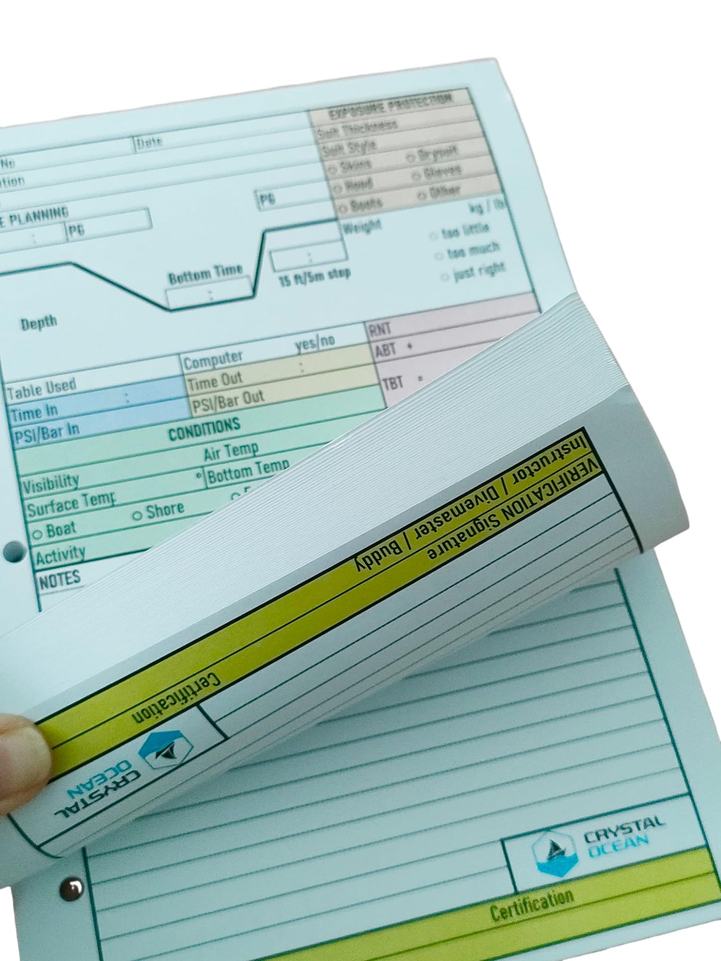 Crystal Ocean Dive Log Sheets (100 logs / 50 sheets) & Imperial No Decompression Waterproof Dive Planner (feet)