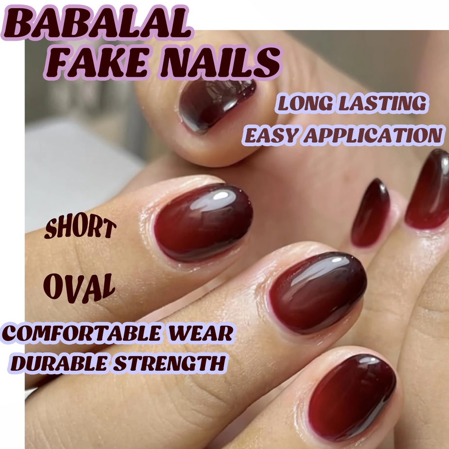 BABALAL Short Press on Fake Nails Black Red Gothic Acrylic Nails, Round Oval, Halloween, 24Pcs, Glossy, Reusable, False Nails, With Glue