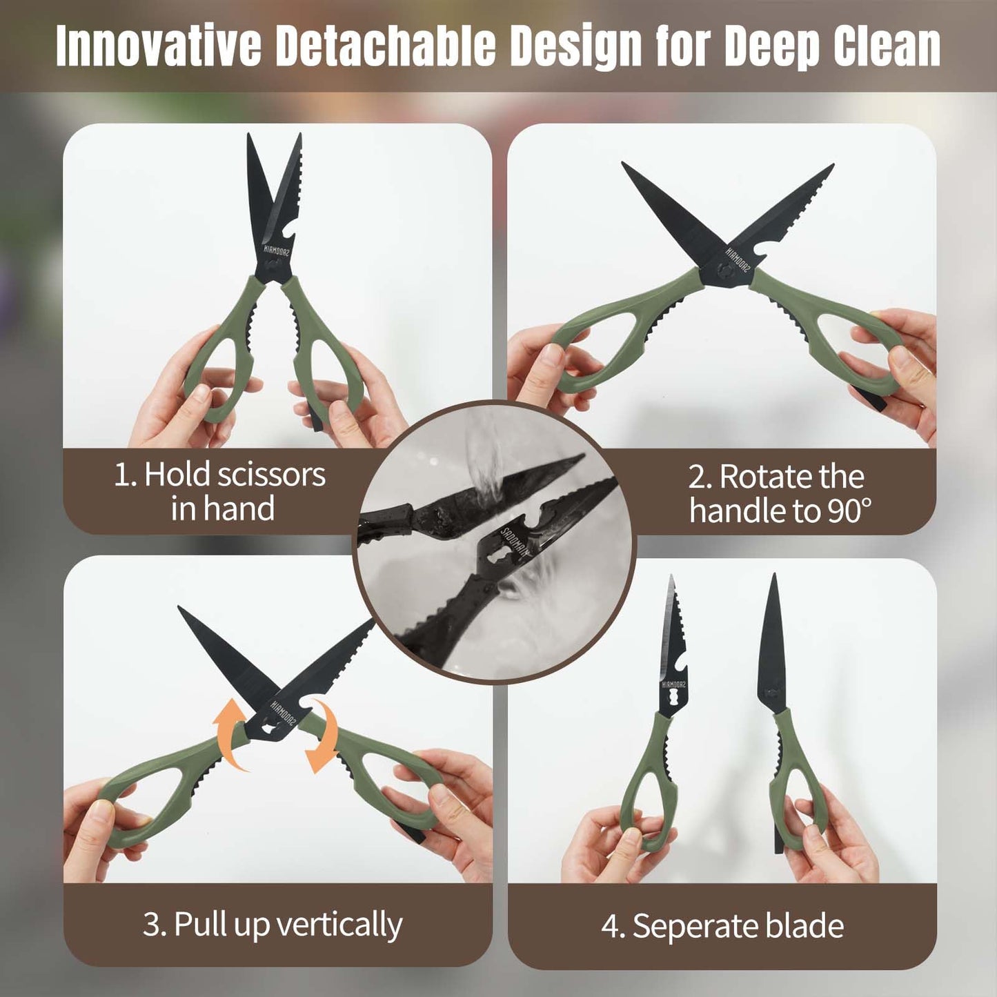 SADOMAIN Kitchen Scissors All Purpose, Extra Sharp Kitchen Shears with Knife Sharpener & Sheath, Solid & Durable Stainless Steel Scissors with ANTI-RUST Black Titanium Plated, Dishwasher Safe - Green