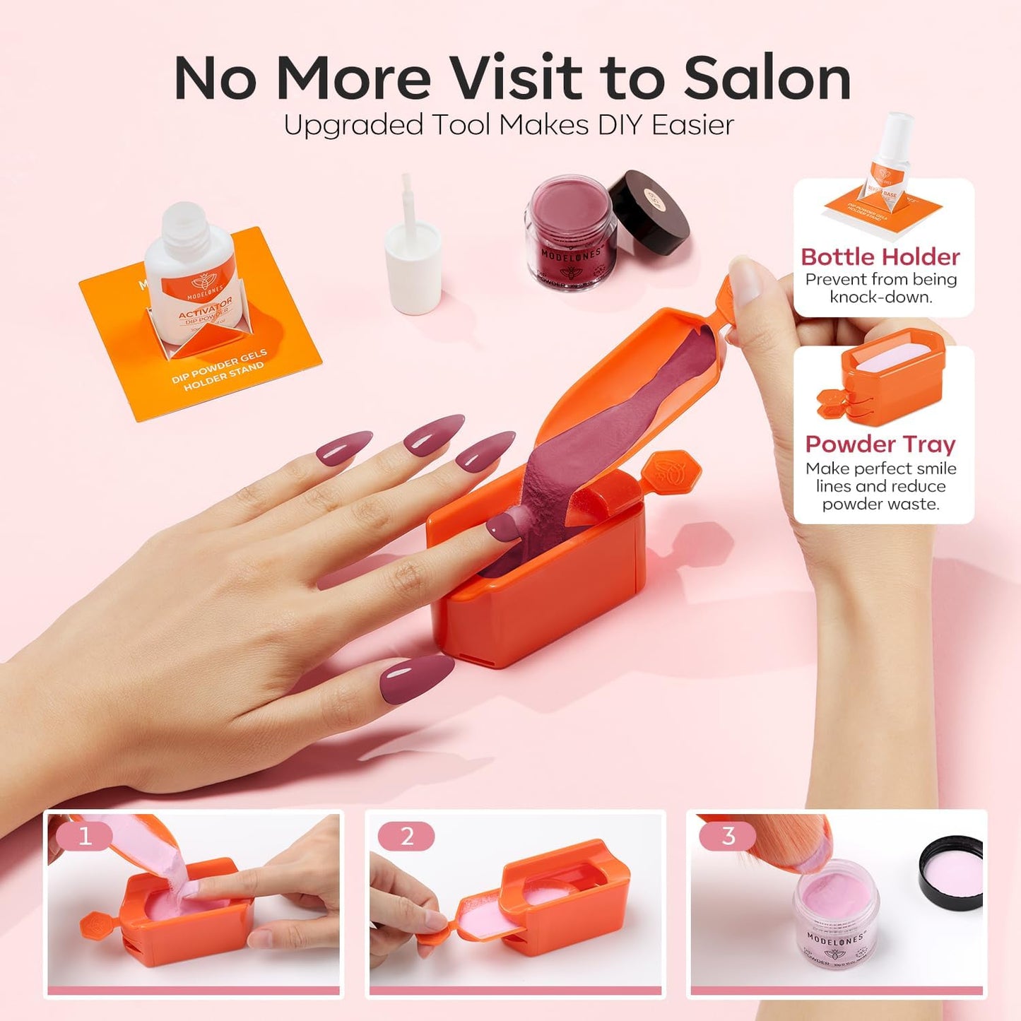 Modelones Dip Powder Nail Kit Starter Glitter 40 Pcs, 20 Colors Nude Pink Burgundy Blue Dipping Powder Liquid Set Base&Top Activator for Nail Powder Dip Kit