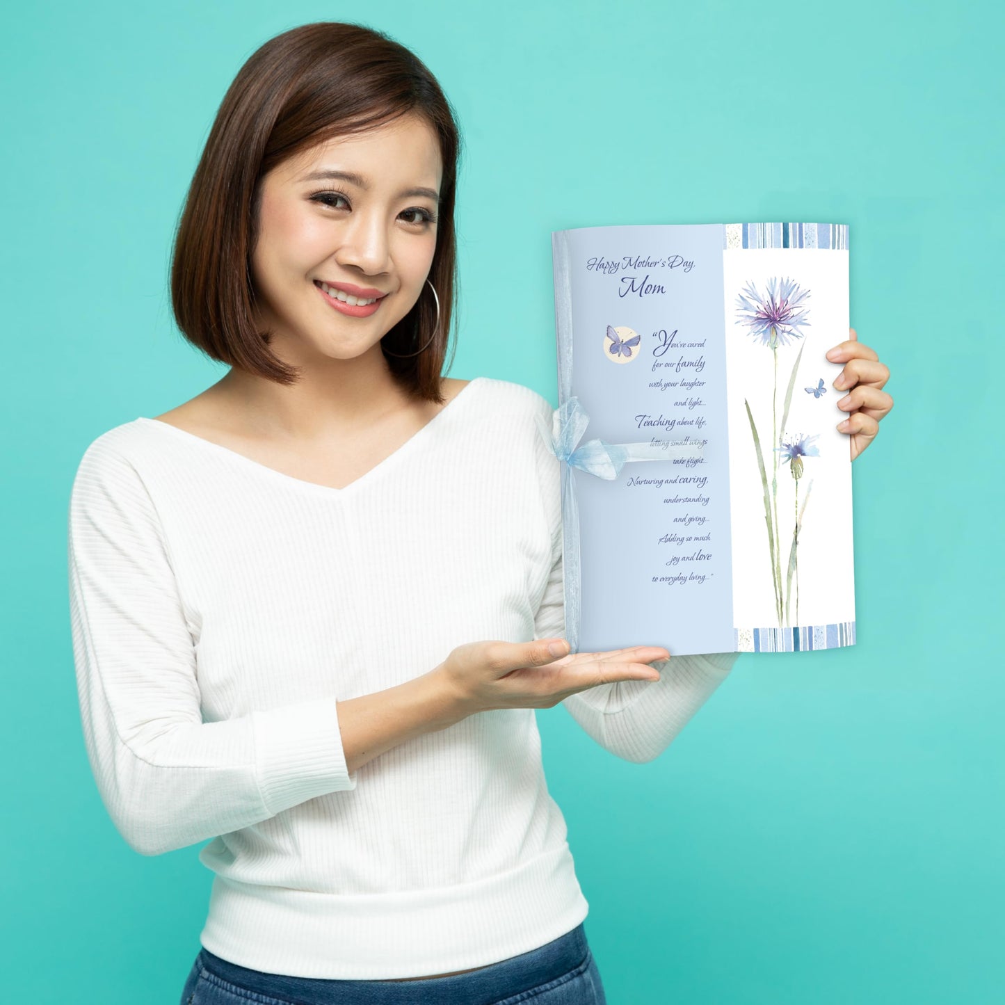 Designer Greetings Jumbo Mother’s Day Card, “With Your Laughter and Light” Blue Cornflowers (12.5 x 8.75 Inch Card with Gift Box)