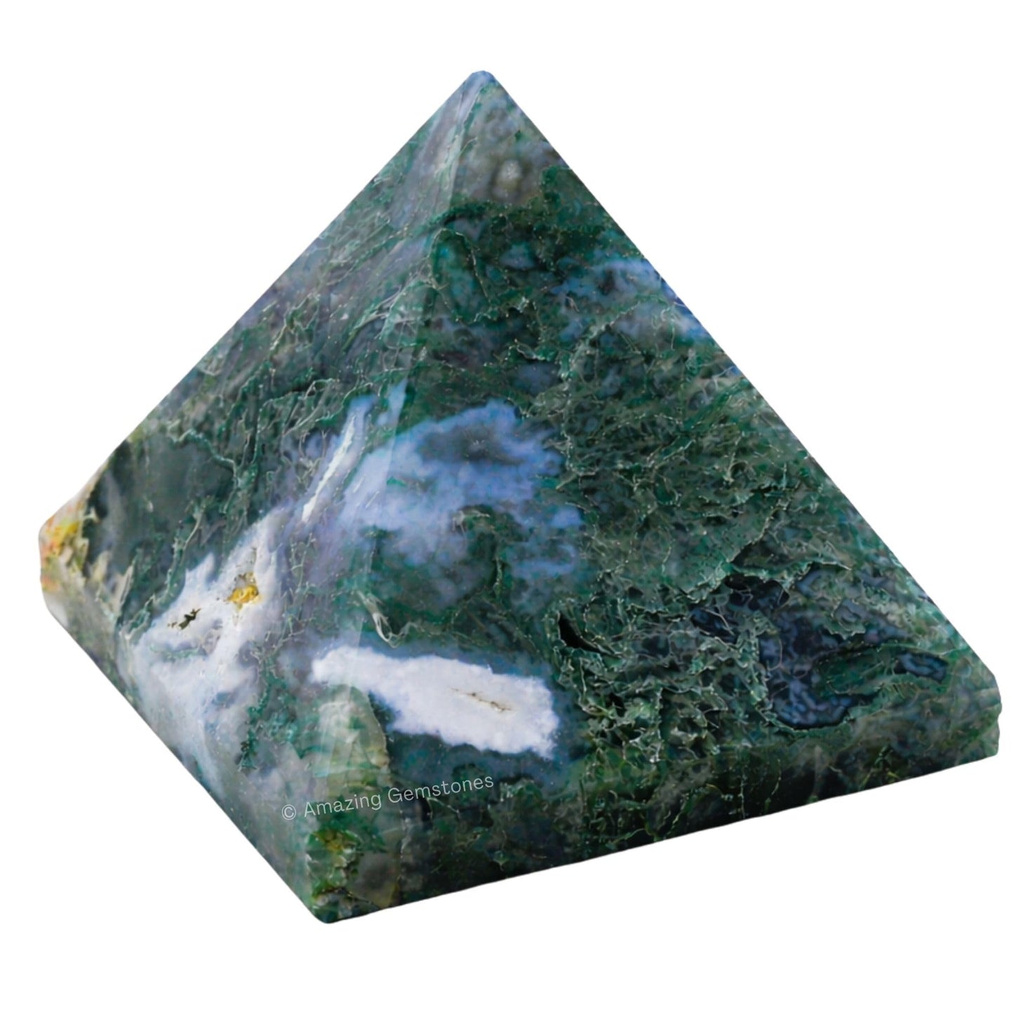 Amazing Gemstone Moss Agate Pyramid Crystal Healing Stones - 1.5" Great Pyramid Figurine of Natural Stone Pyramid for Meditation, Reiki, Chakra Balancing and Crystal Pyramids Grid