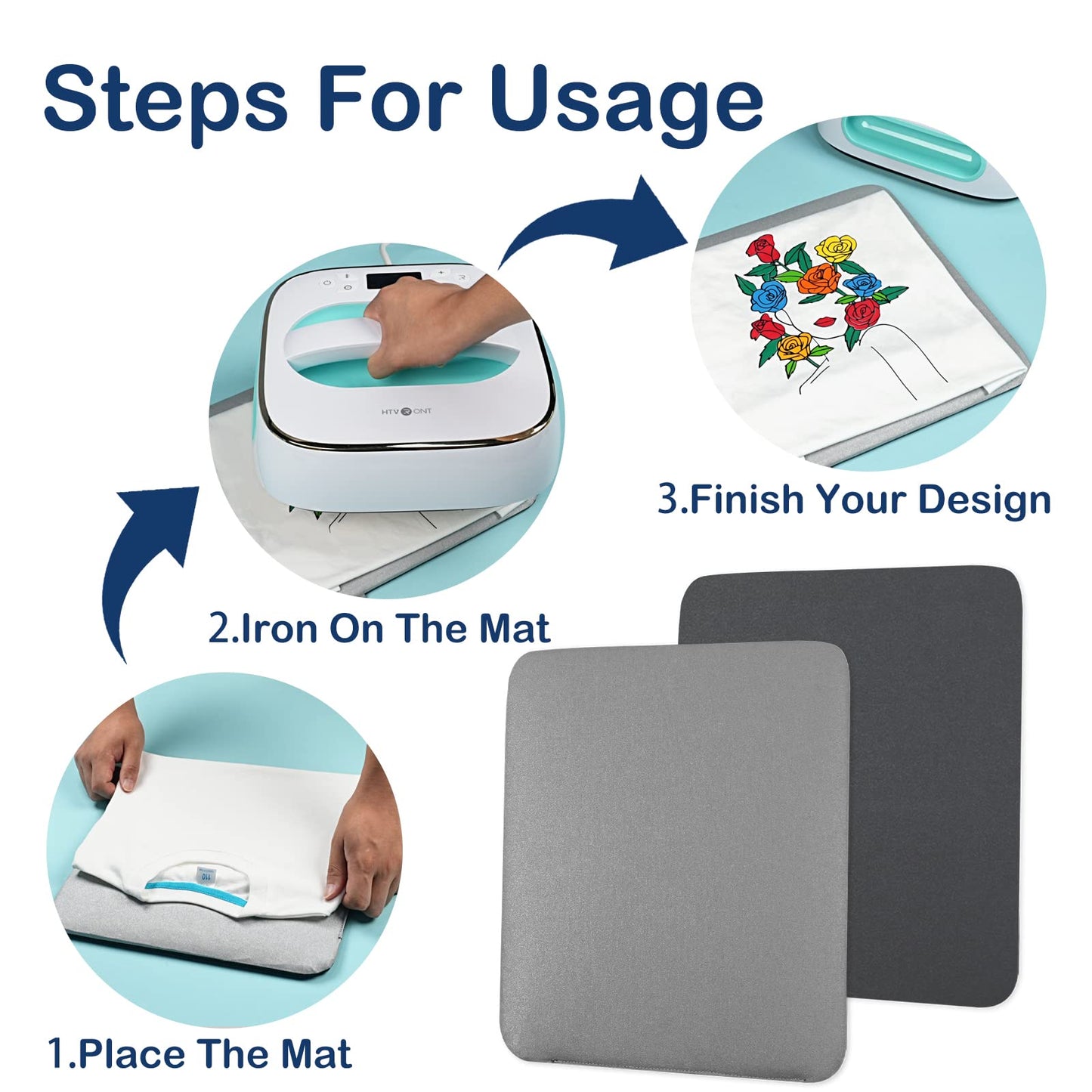 HTVRONT Heat Press Mat Compatible with Cricut Cutting Machine, Heat Press Pad 15"x15" for Craft Vinyl Ironing Insulation Transfer, Double Sides Applicable Heat Mat for Heat Press Machines