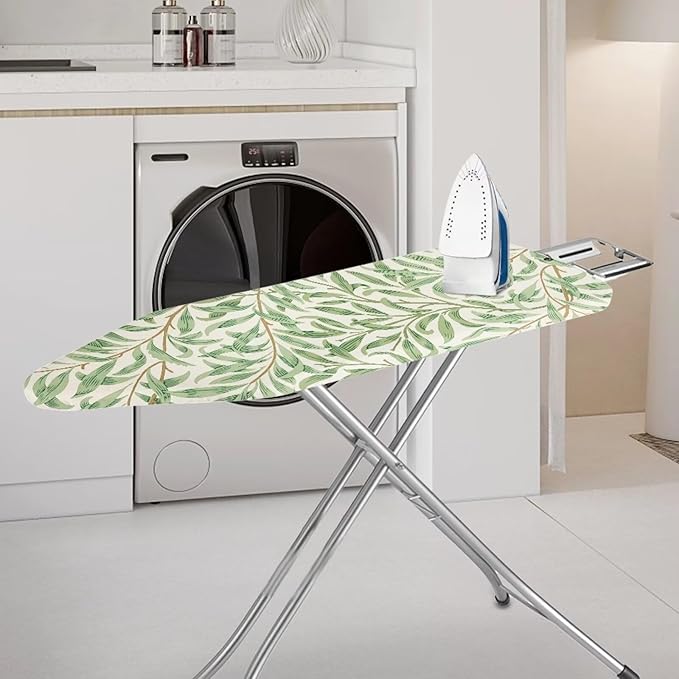ZCFYGDX Ironing Board Cover Decor 15x48 Inch, Iron Board Cover with Nose Pocket, Nylon Buckle Fastening Stain Resistant Scorch Resistant,Protection Covers with Elastic Edge Fresh Green Leaf Print