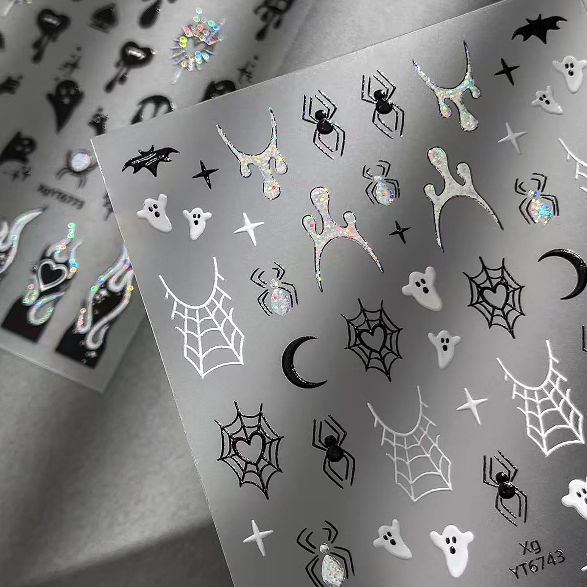 3 Sheets Halloween Nail Stickers Decals Gothic Ghost Nail Art Stickers Self-Adhesive Retro Dark Wind Flame Blood Nails Design Stickers 3D Goth Spider Web Nails Supplies for Women Nail Decorations