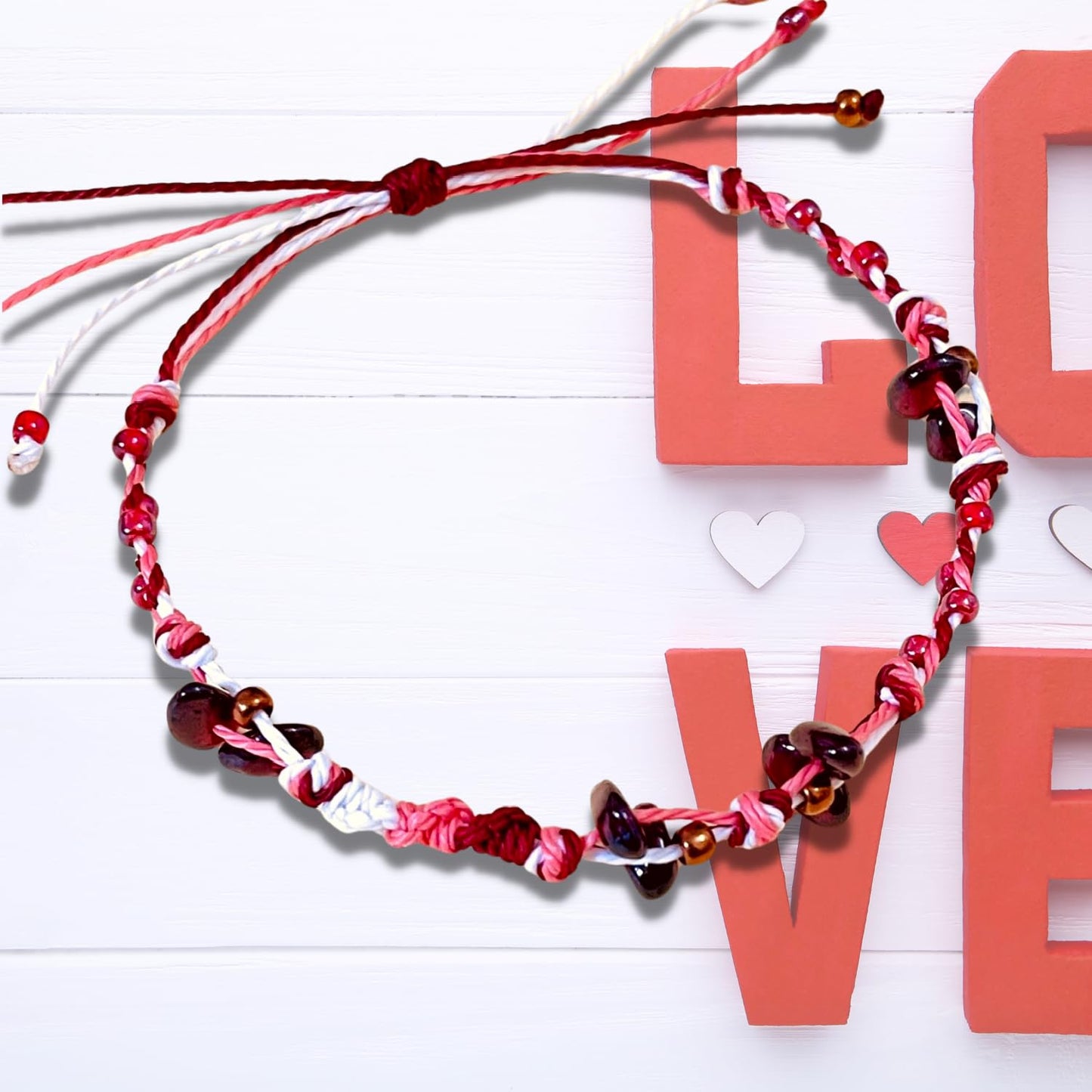 PusSoul Handmade Small Garnet Crystal Bracelet (6.5-7.5'') - Hand Braided, Natural Crystal, Adjustable, Waterproof, Chakra Beaded - Valentine Gifts for Women, Girlfriend & Couples from