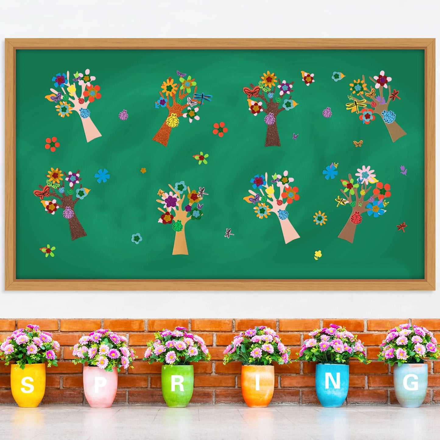 JAPBOR 86PCS Spring Tree Foam Craft Sticker, Springtime Glitter Flower Leaf Butterfly Self Adhesive Stickers, Make Your Own Spring Trees Party Decoration for Art Fun Home Classroom Activities