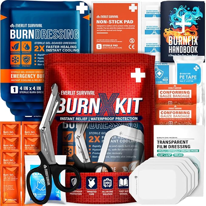 EVERLIT Burn Kit with Sterile Waterproof Wound Dressing | Hydrogel-Foam Burn Dressings, Burn Gel, Non-Stick Pads, Gauze & Shears | 30pcs First Aid Supplies for Instant Cooling, Soothing & Relief