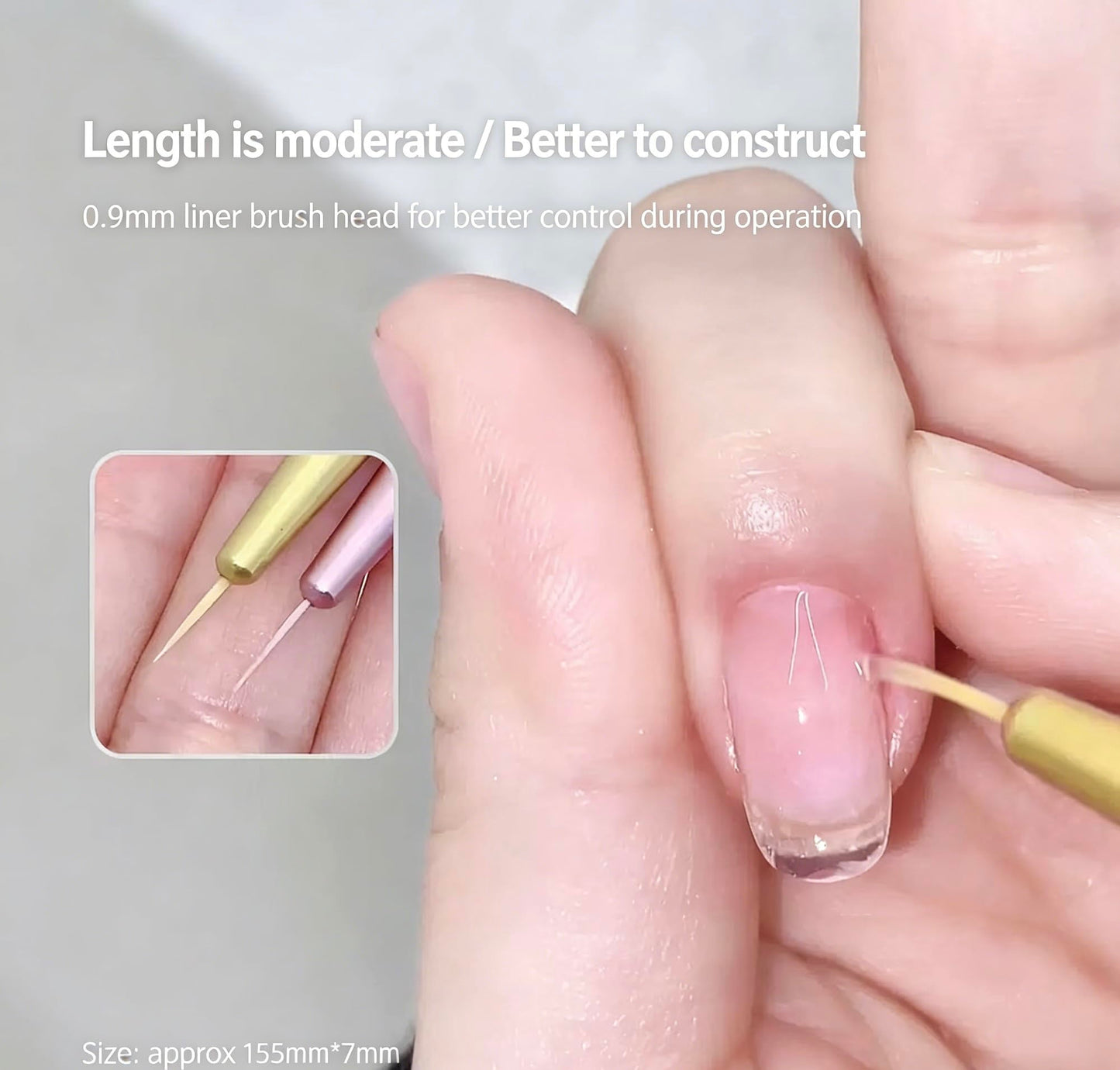 2Pcs Dual-Ended Gel Builder Brushes Set - 0.9mm Precision Liner + Small/Wide Round Tips for French Manicure, Nail Art & Time-Saving Gel Application