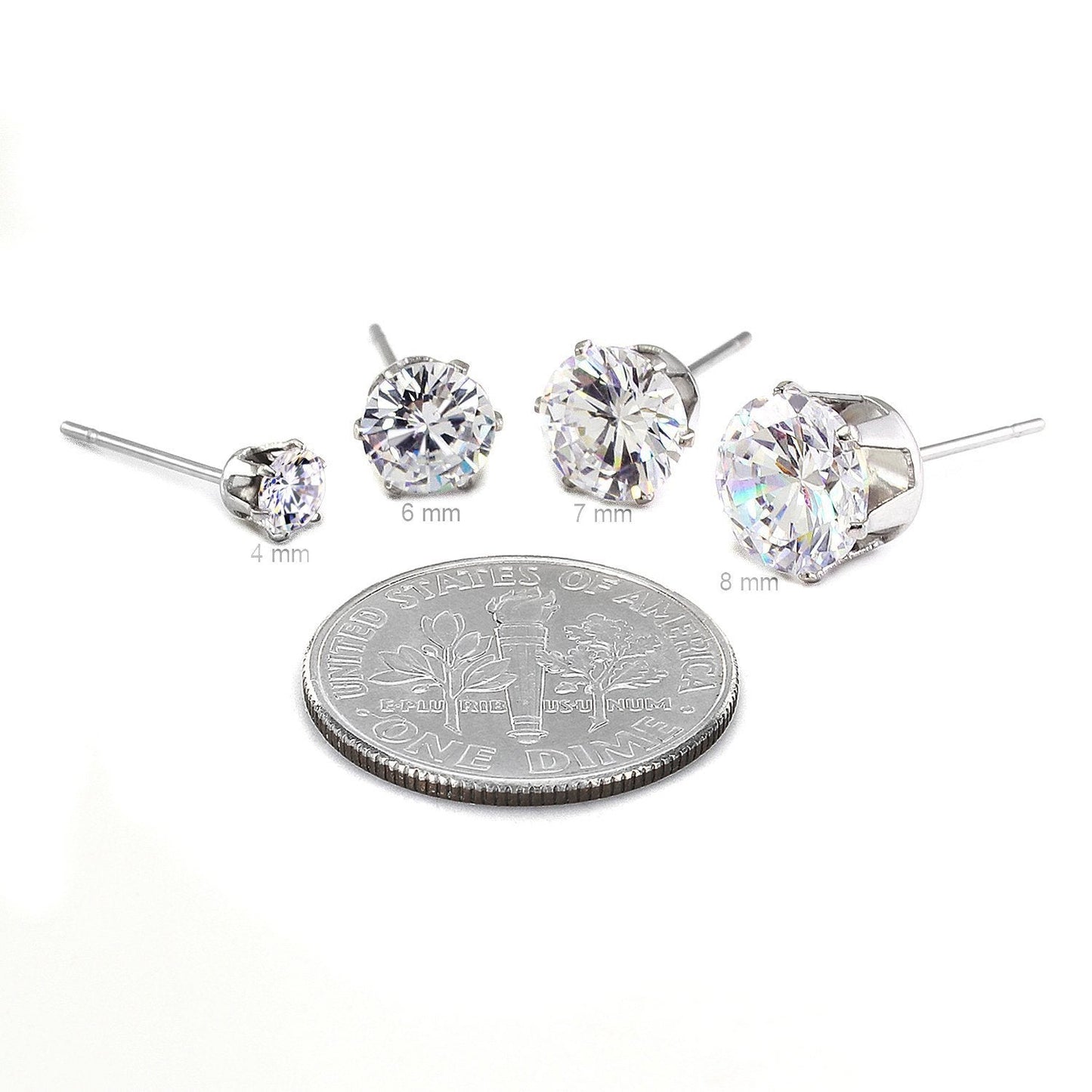 JewelrieShop Earrings for Women Studs Set Stainless Steel CZ Earing Hypoallergenic Multiple Piercing Ear Stud (8 pairs,4-8mm,White,Pink CZ)