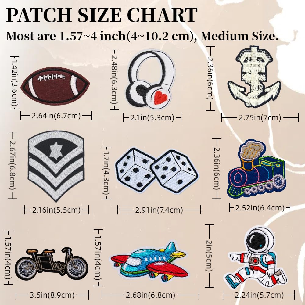 60 Pcs Random Assorted Preppy Boy's Iron on Embroidered Patches,Cute Aesthetic Boy Theme Car Dinosaur Ball Sew on Applique Patches for DIY Backpacks Pants Clothes Jeans Jackets Shirts Shoes