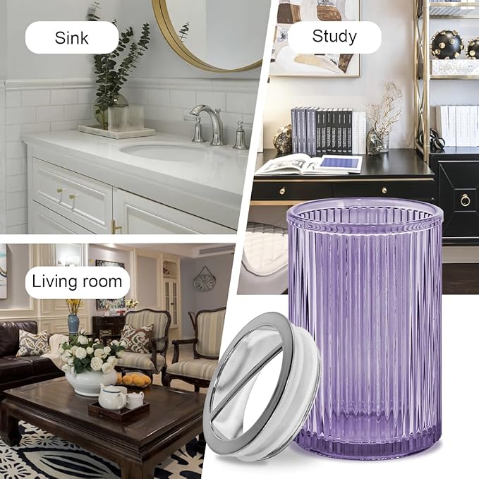 Purple Toothbrush Holders for Bathrooms, 2pcs Glass Toothbrush Holder and 12oz Bathroom Tumbler Cup Set, Silver Tooth Brush and Toothpaste Organizer for Bathroom Vanity Countertop