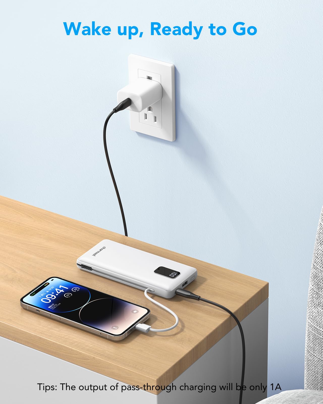 charmast Portable Charger with Built-in Cables and Plug, 10000mAh USB C Power Bank Fast Charging, External Battery Pack Slim, Travel Essentials Compatible with iPhones, Samsung Galaxy, iPad