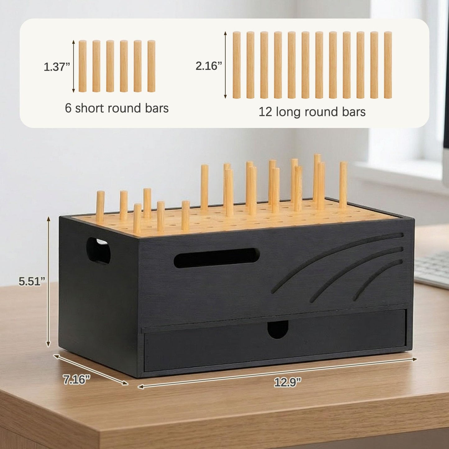 Homde Bamboo Charging Station Organizer: 2 Layer Charger Holder with Drawer for Office Home - Electronic Docking Stand for Multiple Devices, Tablets, Phones （Black）