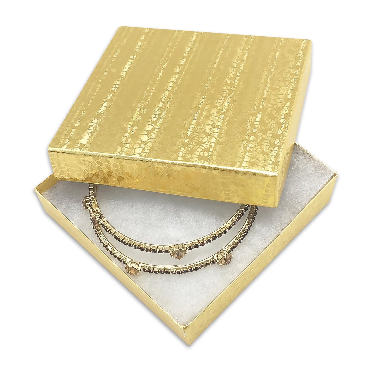 TheDisplayGuys - 25-Pack #33 Cotton Filled Cardboard Paper Jewelry Boxes Gift Case - Gold Foil (3.5" x 3.5" x 1.0") - for Shipping or Storage
