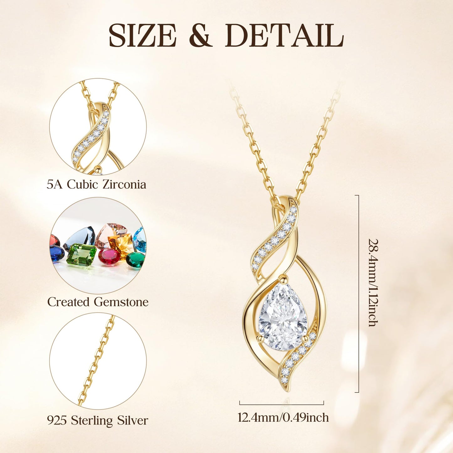 FANCIME 14K Gold Plated April Birthstone Necklace for Women Simulated Diamond Teardrop Necklace Sterling Silver Infinity Love Birthday Gifts for Women, 16"+2" Inches