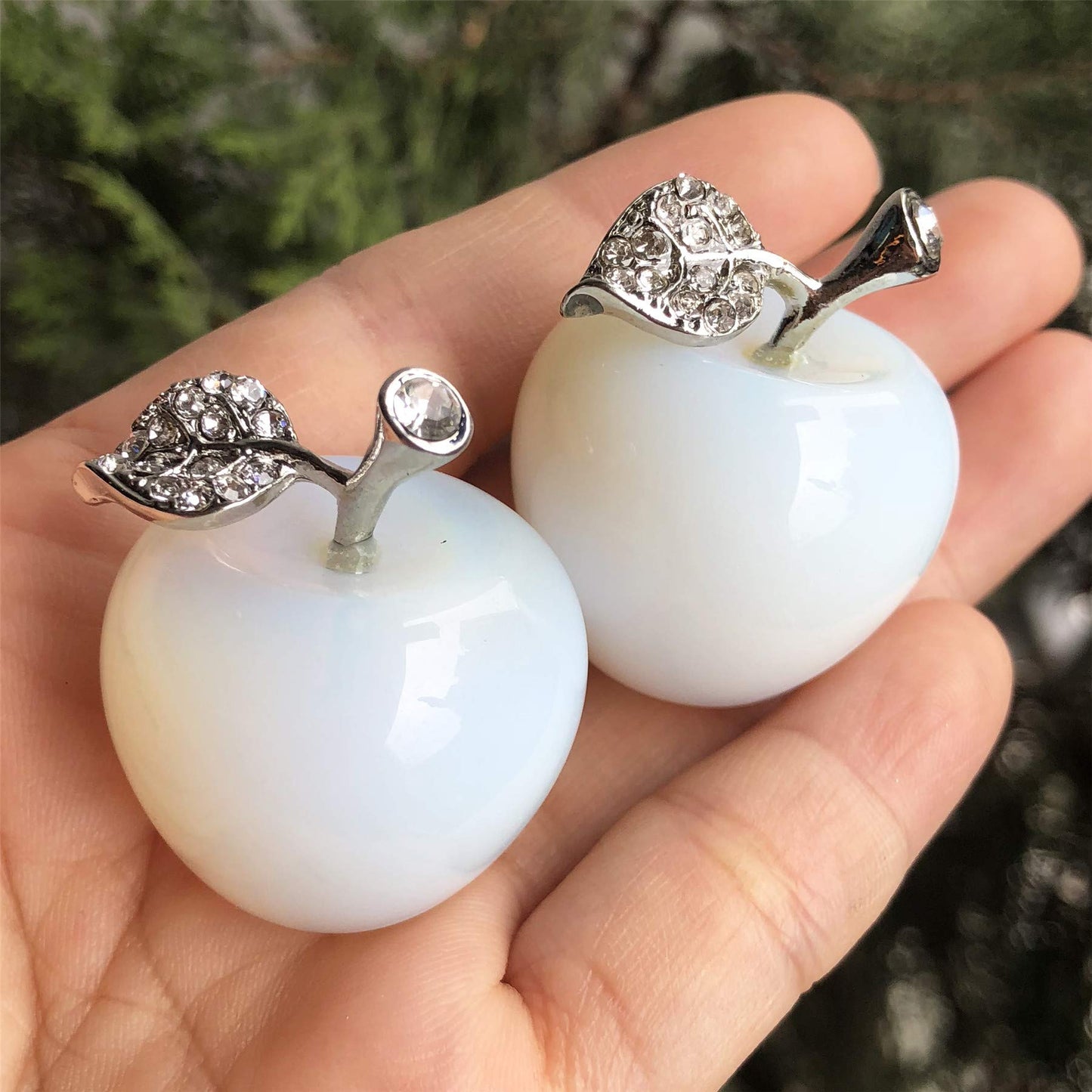 Casaper Synthetic Opalite Apple Figurine Pocket Stone Fruit Sculpture Healing Crystal Statue Home Decoration 1.3" Tall