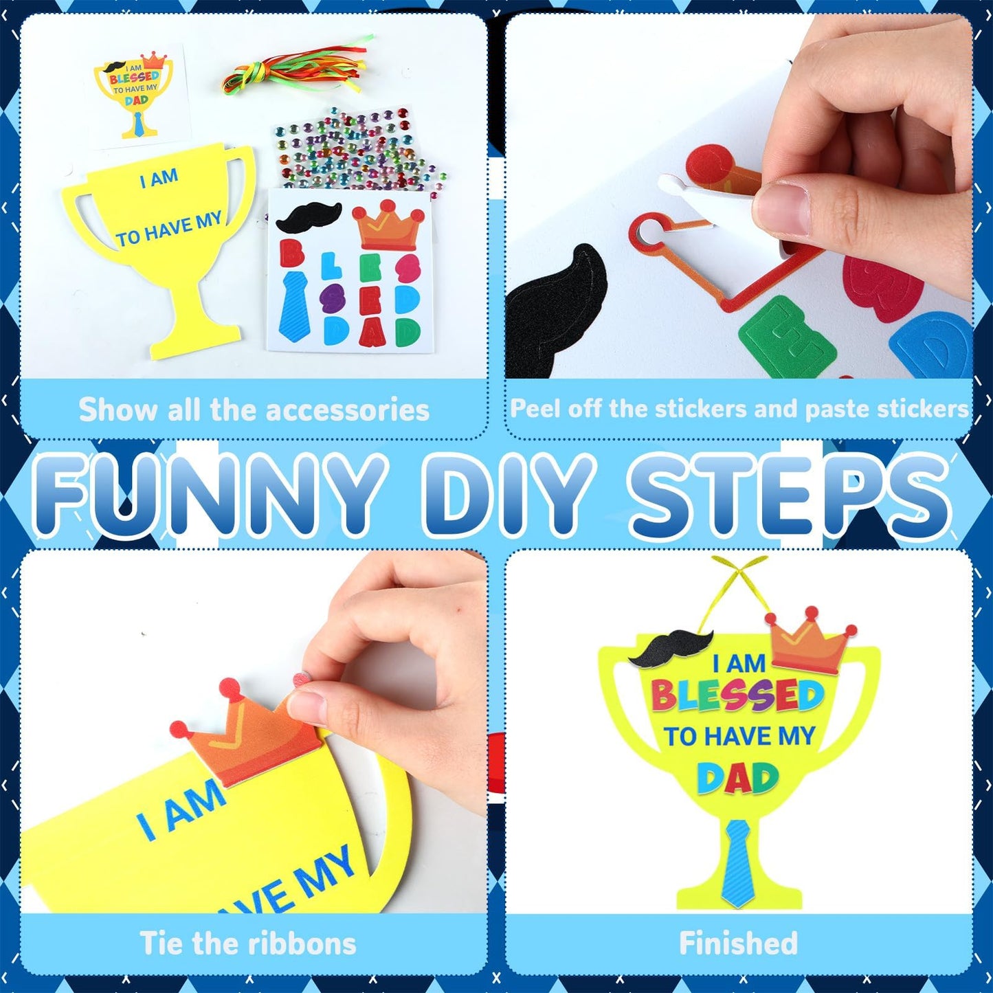 Qyeahkj 12 Sets Religious Fathers Day Craft Kit for Kids Father's Day DIY Sign Foam Banner Arts Crafts Decor Handmade Craft Gift Kit for Day Classroom Students Sunday School Project Activity