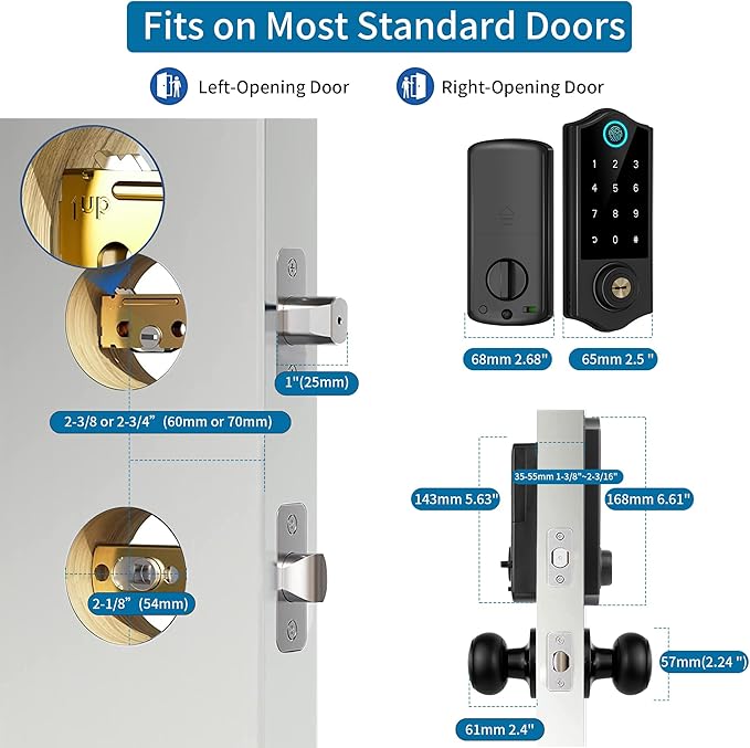 Harfo Fingerprint Smart Door Locks for Front Door with Handle Set, App Control, Keyless Entry Door Lock Keypad Deadbolt, Bluetooth Digital Electronic Touchscreen, Easy Install, Auto Lock, Black