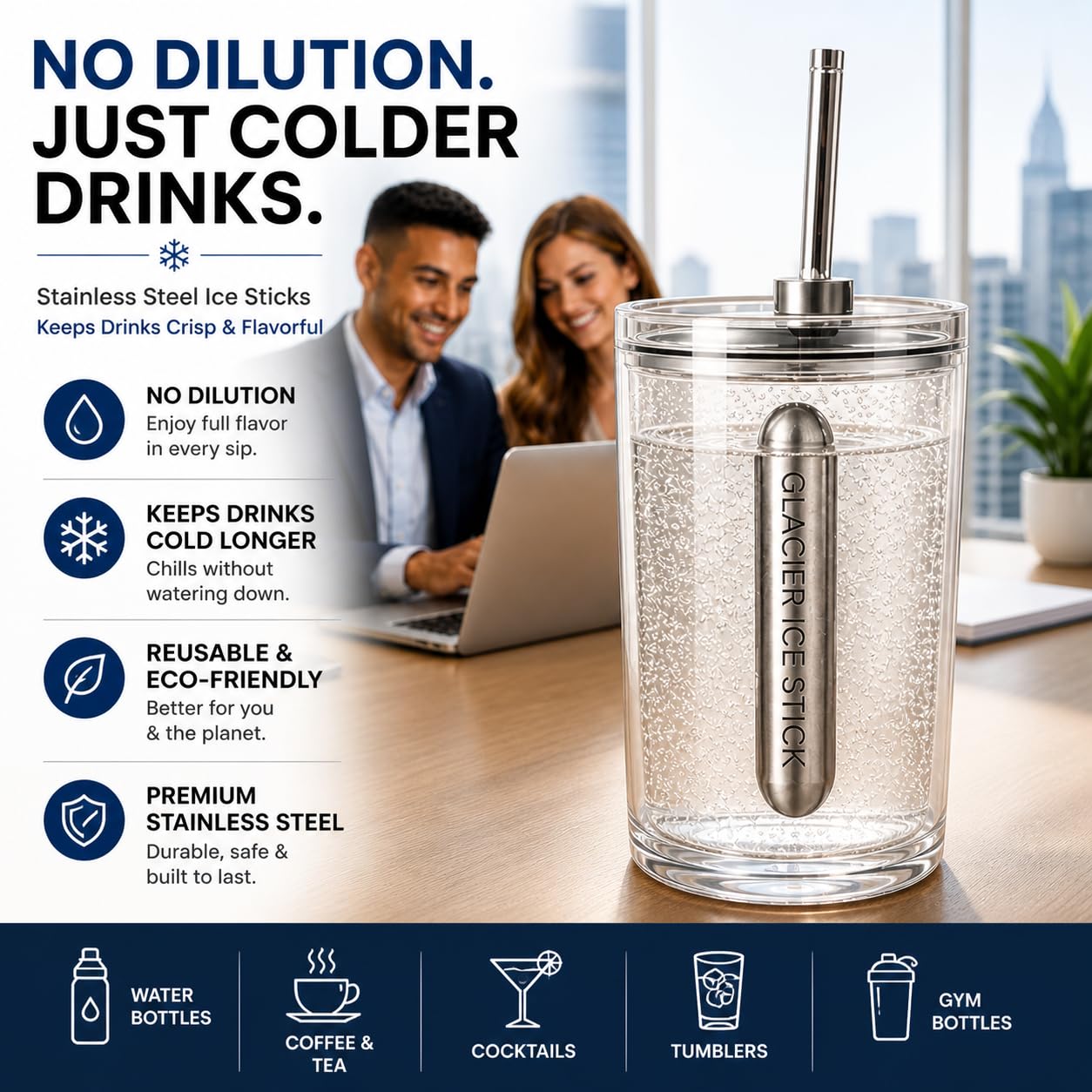 Nzula Reusable Ice Sticks for Water Bottles – Stainless Steel Cooling Rods (4 Pack) | No Dilution Drink Chiller | Fits Tumblers & Gym Bottles