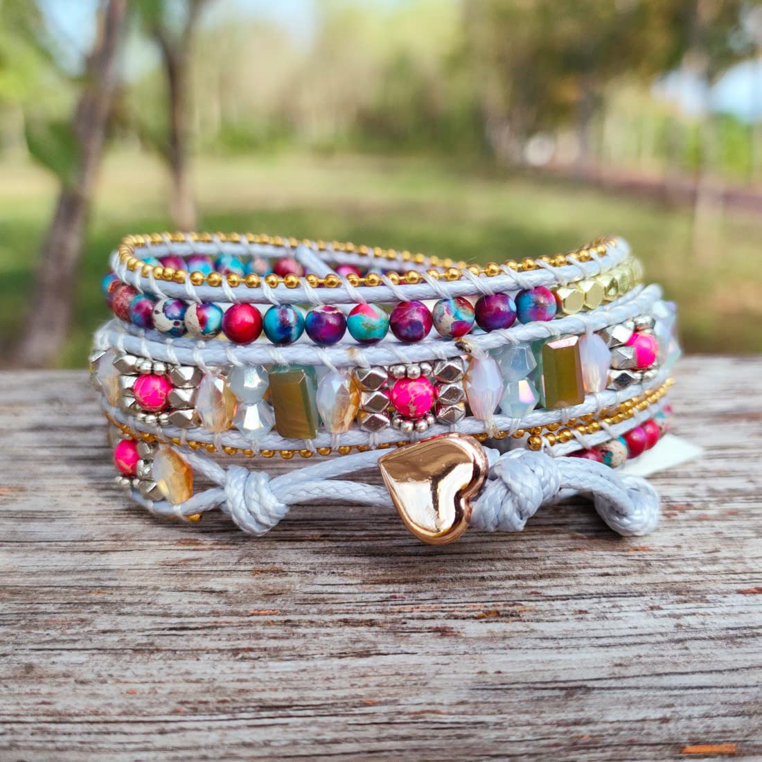 YGLINE Chakra Handmade Leather Wrap Bracelet Imperial Jasper Wrap Adjustable Bead Bracelet