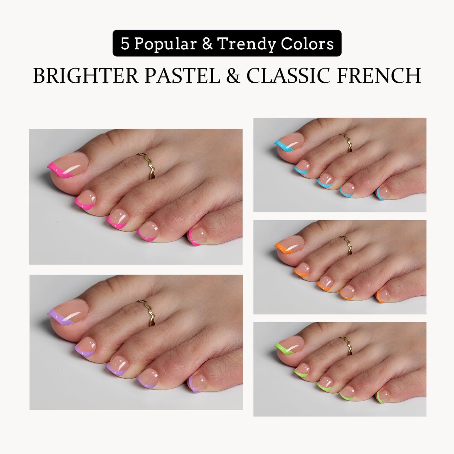 BTArtboxnails XCOATTIPS Toe Nail Tips - Short, Brighter Pastel French Tip Press On Toenails for Women, Soft Gel Toe Nail Press Ons, Soak Off Fake Toenail Extensions - 160pcs