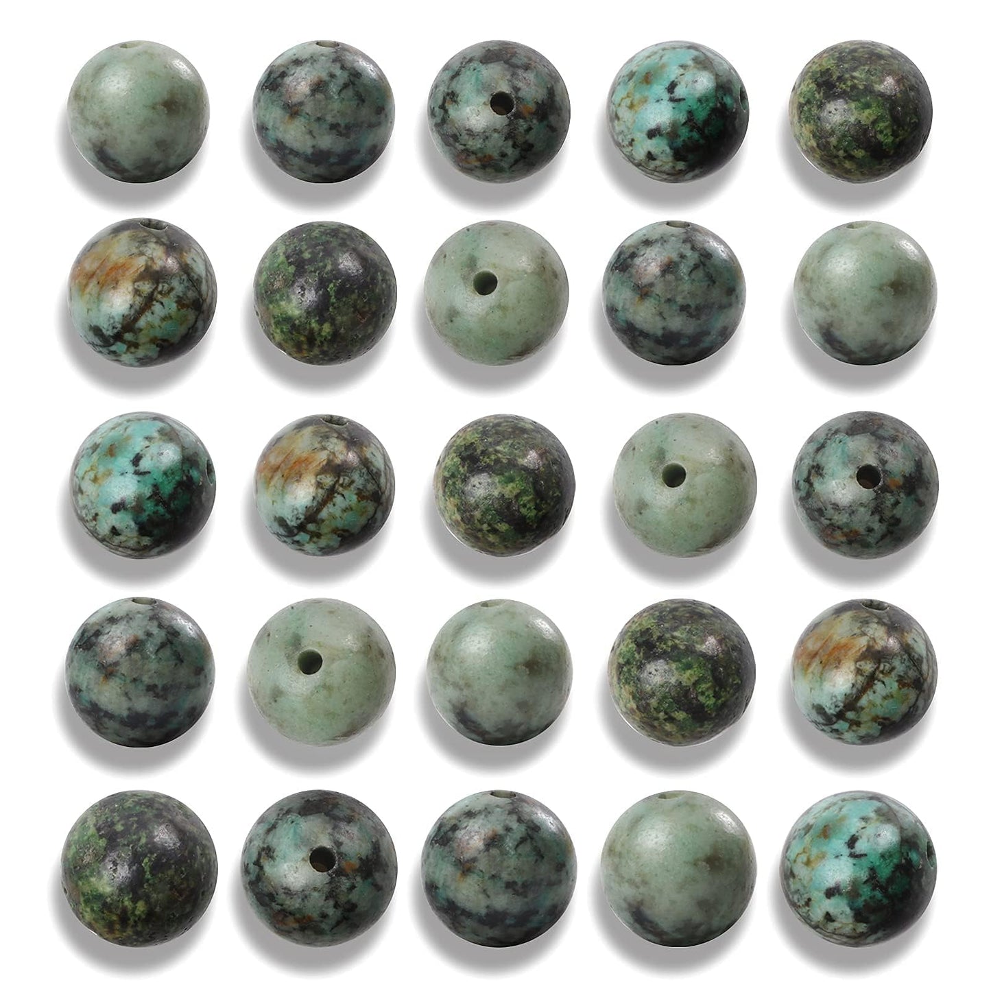 NITOPUPU 100Pcs 8mm Natural Smooth African Turquoise Gemstone Beads Round Loose Stone Beads for Jewerly Making with Crystal Stretch Cord