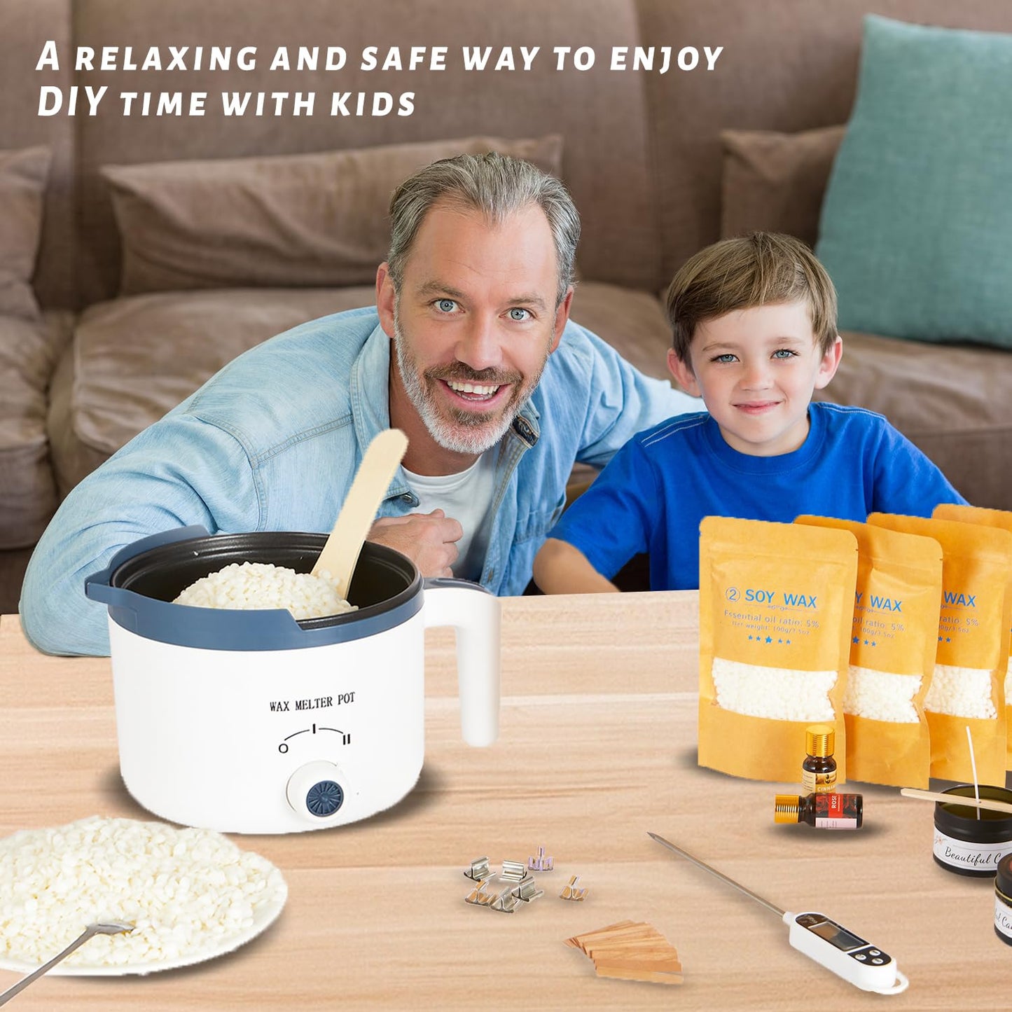 KQU Wax Melting Pot with Thermometer, Electric Wax Melter for Candle Making with Spout, Small Double Boiler Pot Set for Beginner Adults