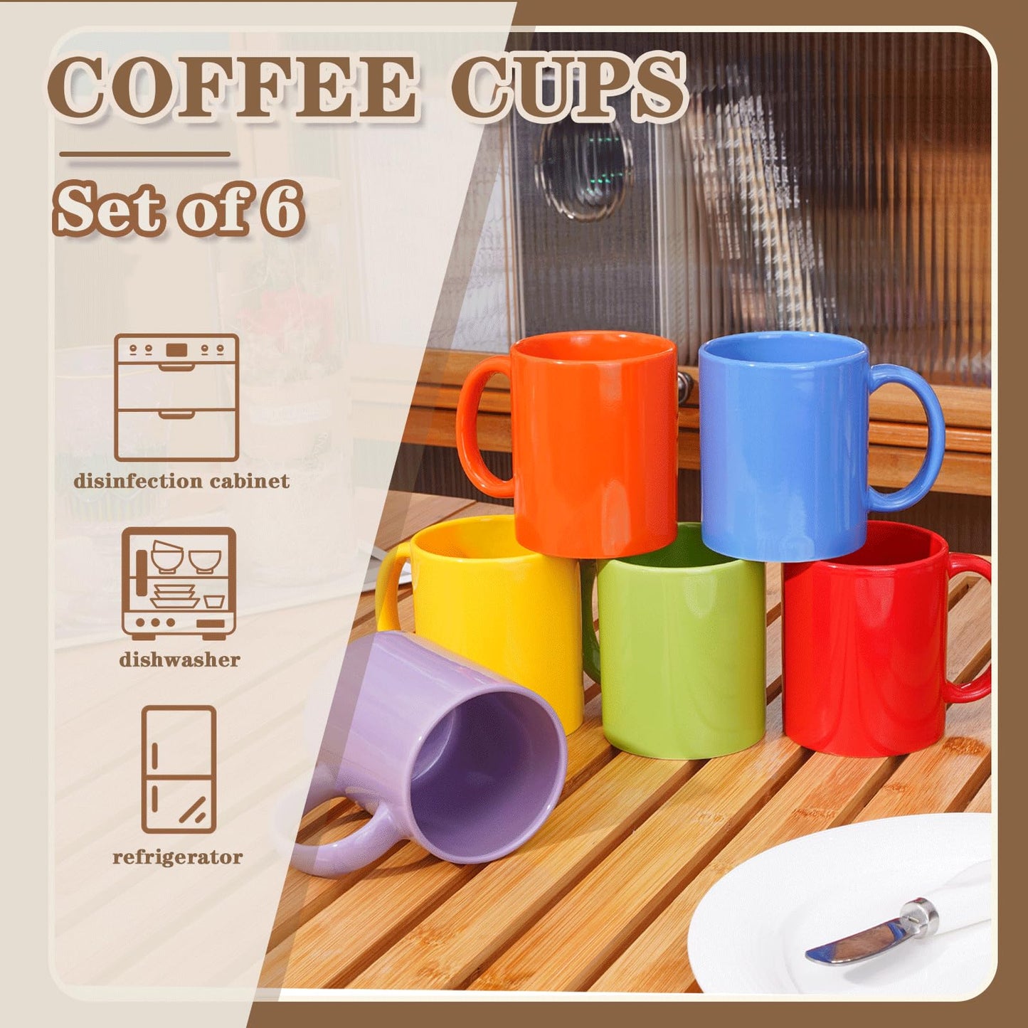 SZNIUSHAO Multi-Coloured Ceramic Mugs Set of 6-11.2 oz / 330ml-Coffee Mugs-Cappuccino-Tea Cups- Hot Chocolate Cups (Warm color, Large)