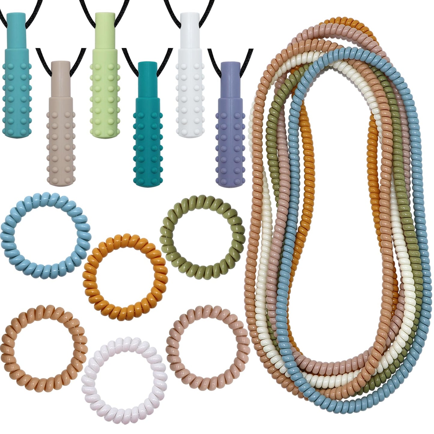 Stretchy Coil Bracelets Chewing Necklace for Kids Sensory, 18 Pack Chewy Necklace Sensory with Autism, ADHD, SPD, Silicone Stretch Sensory Chew Necklaces Bracelets Reduce Biting Stress and Anxiety