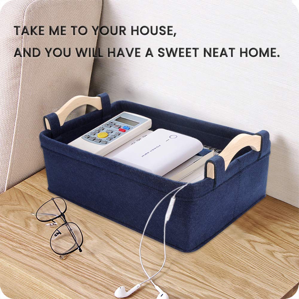 Rectangle Storage Baskets Navy Blue Storage Baskets Soft Decorative Nursery Bins for Books Magazines Album Dog Toys Bra Socks