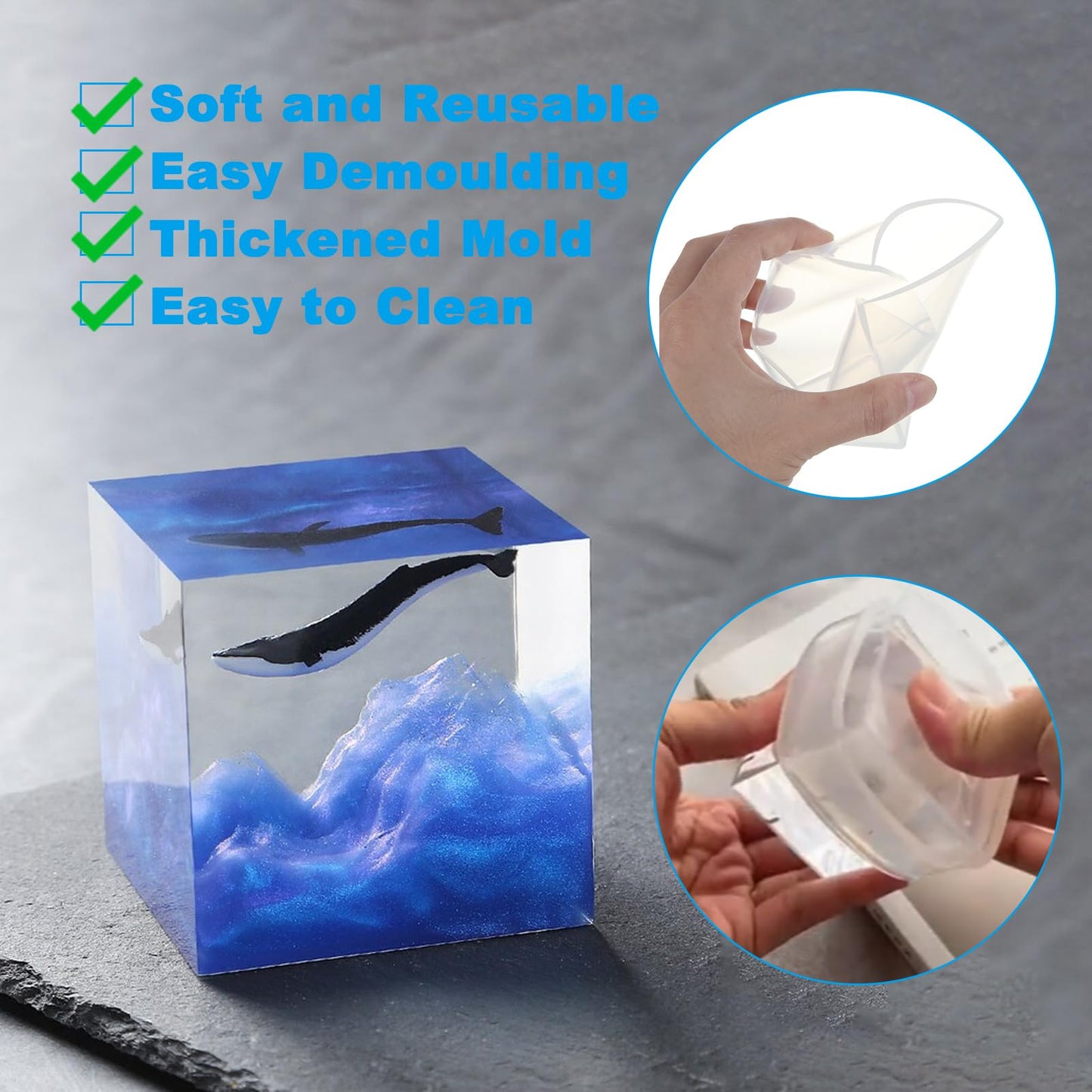 ABuff 2 Pack Square Resin Molds Cube Silicone Casting Molds, 2 Sizes Epoxy Resin Molds Transparent Square Silicone Molds for Resin Casting, 4 Inch and 3Inch