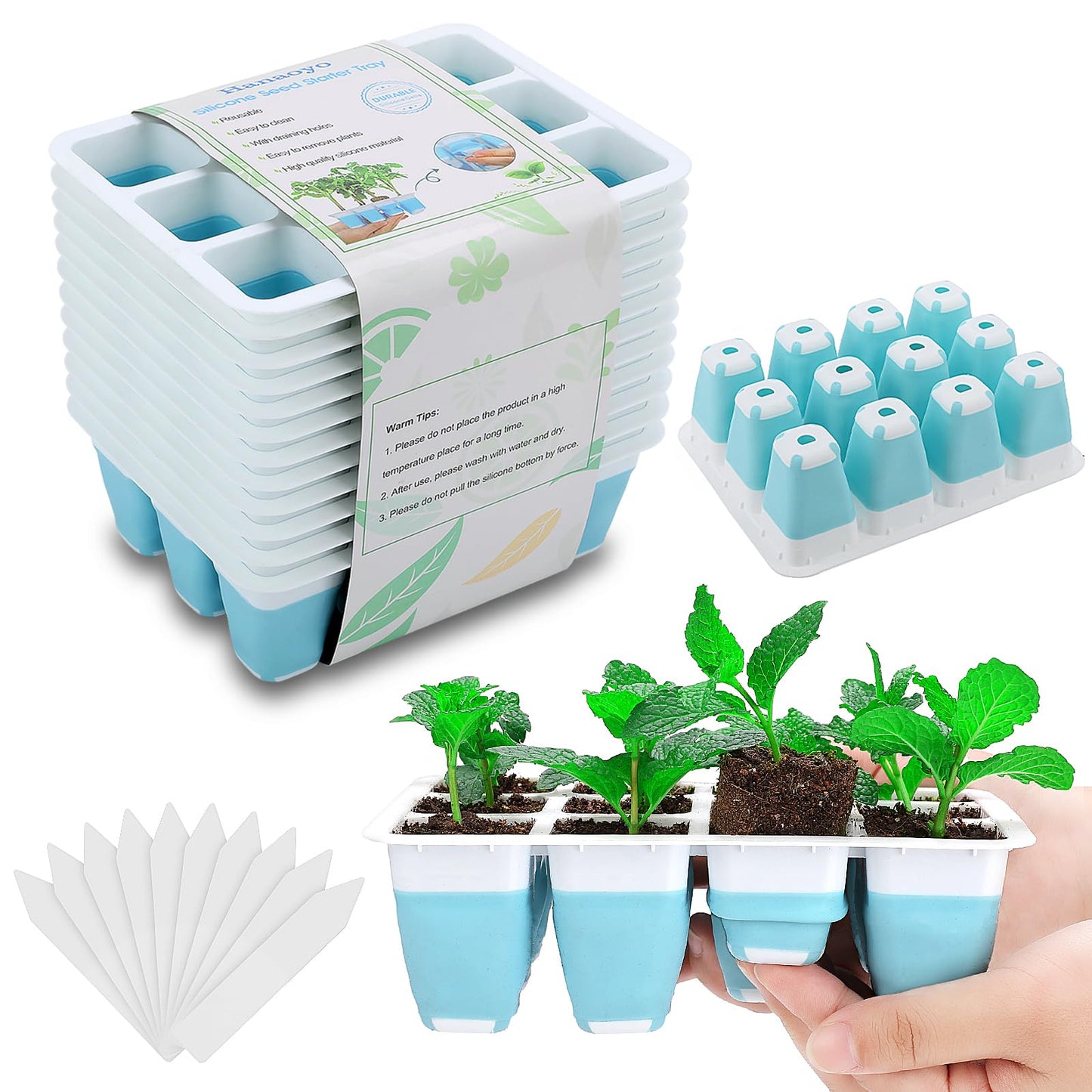 Hanaoyo 12 PCS Reusable Seed Starter Tray, 144 Cells Seed Starter Kit with Flexible Pop-Out Cells, Seedling Starter Trays for Seed Starter, Indoor Greenhouse Seeding Planting Growing