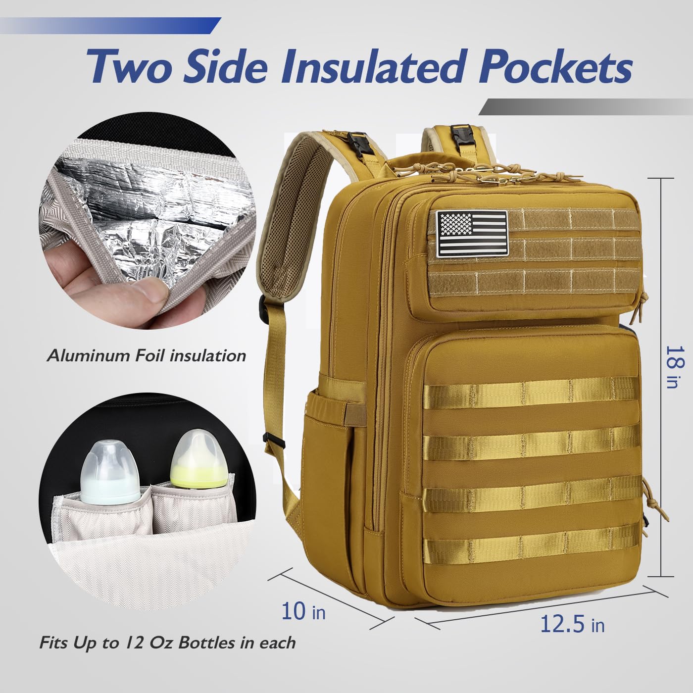 LORADI Dad Diaper Bag with Insulated Pockets, Stroller Clips and Luggage Sleeve for Travel, Large Tactical Diaper Bag for Men, Brown
