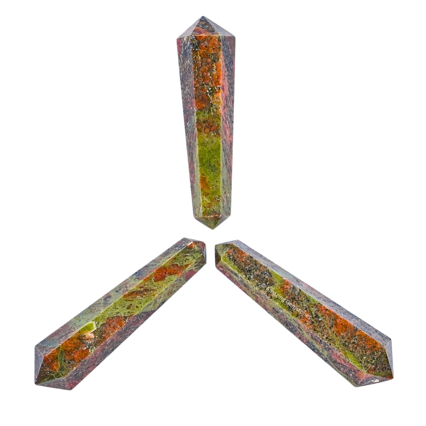 Amazing Gemstone Unakite Crystal Points Bulk Healing Crystals and Stones - Pack of 3 Double Terminated Healing Wand Point Bulk Crystals for Crafts, Crystal Grid, DIY Work