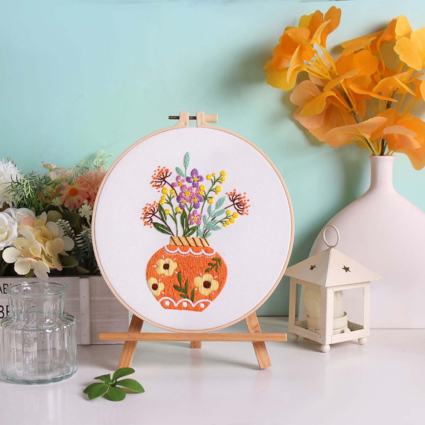 GLTAYLMY 3pcs Embroidery Starter Kit with Vase Pattern, Stamped Cross Stitch Kits for Beginners Adults with Embroidery Hoop and Instructions, Hand Embroidery Kit