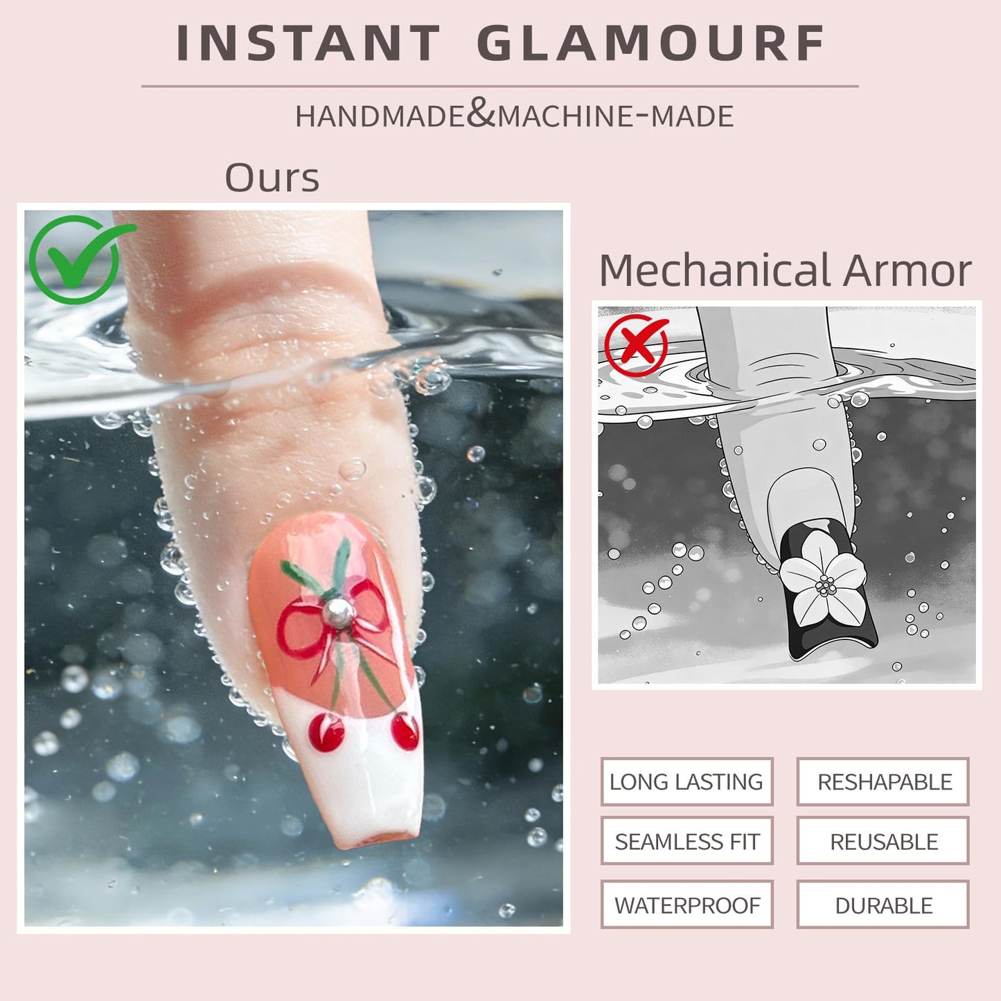 Luxury Handmade Press-On Nails - Vintage Brown 3D Floral Design, Long Coffin Acrylic False Nails | Reusable Fake Nails Kit（10PCS)