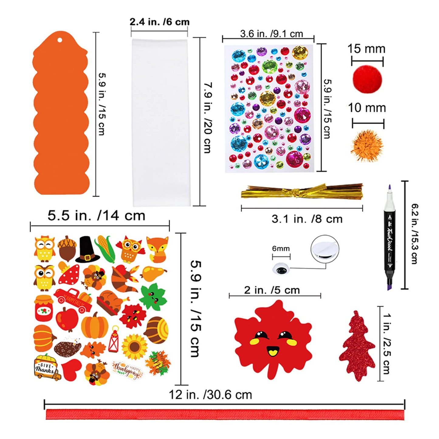 Winlyn 32 Sets Fall Crafts Kits DIY Fall Bookmarks Decorations Art Sets Maple Leaves Smile Face Owl Turkey Pumpkins Foam Stickers Arts and Crafts for Kids Thanksgiving Halloween Classroom Activities