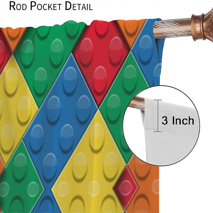 Kids Building Blocks Toy Curtains Boy Girl Room Printed Curtains Abstract Colorful Bricks Children's Nursery Blackout Curtains 42x54 Inches 2 Panels