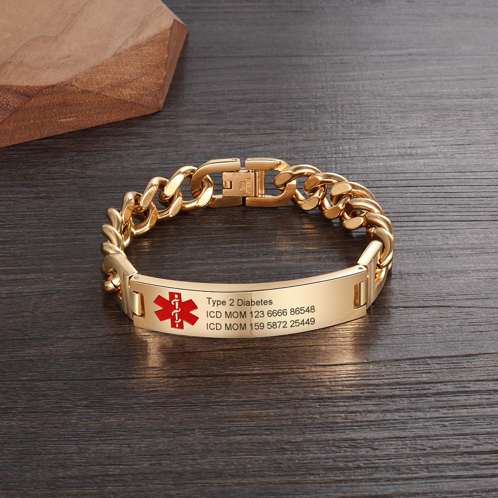 Giftider Custom Medical Alert Bracelet Engraved Emergency ID Stainless Steel Bracelets for Adults Men Women 7.5-8.5-9.8 Inch
