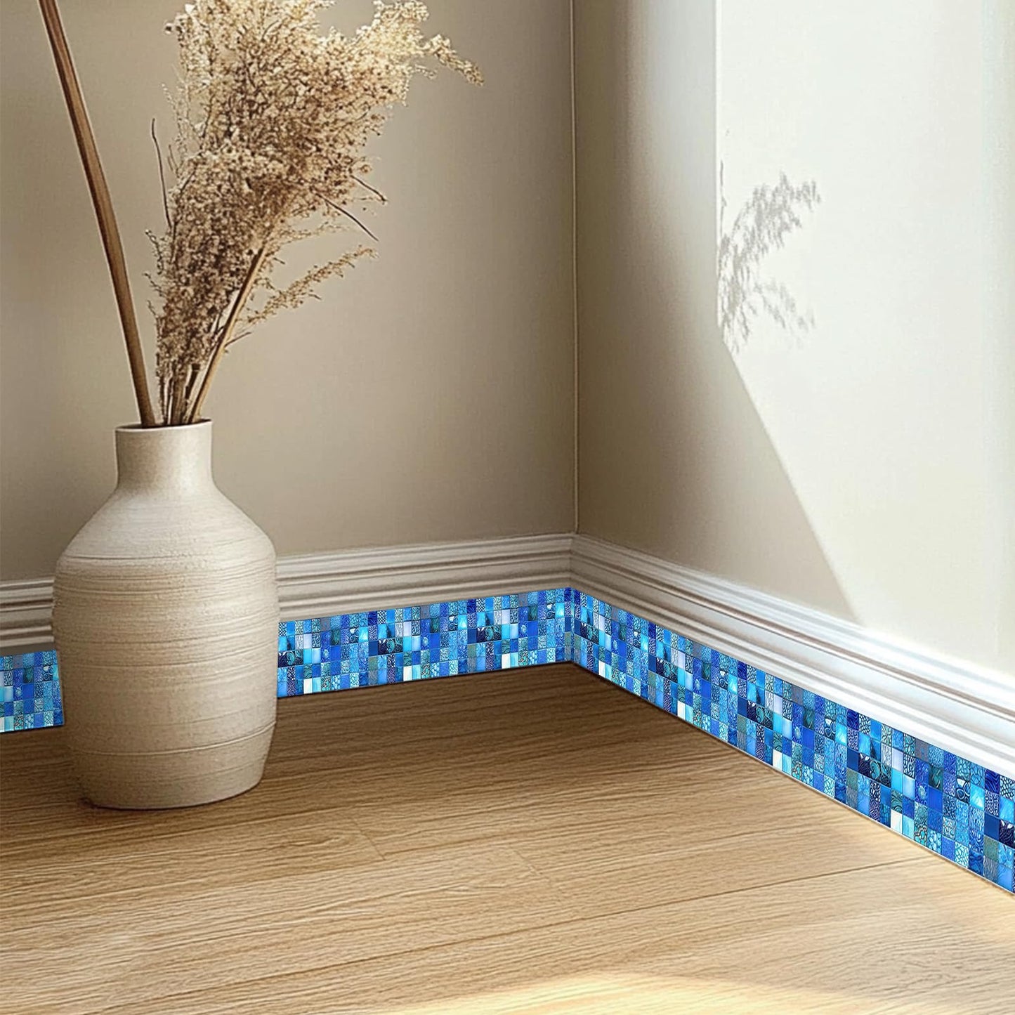 HOMETITUTE Wallpaper Border 4x196 Inch Peel and Stick Wall Border Wallpaper Border Self Adhesive Mosaic Tile Style Trim for Bathroom Kitchen Backsplash Mirror Frame Sink Cabinet Laundry Wall Decor