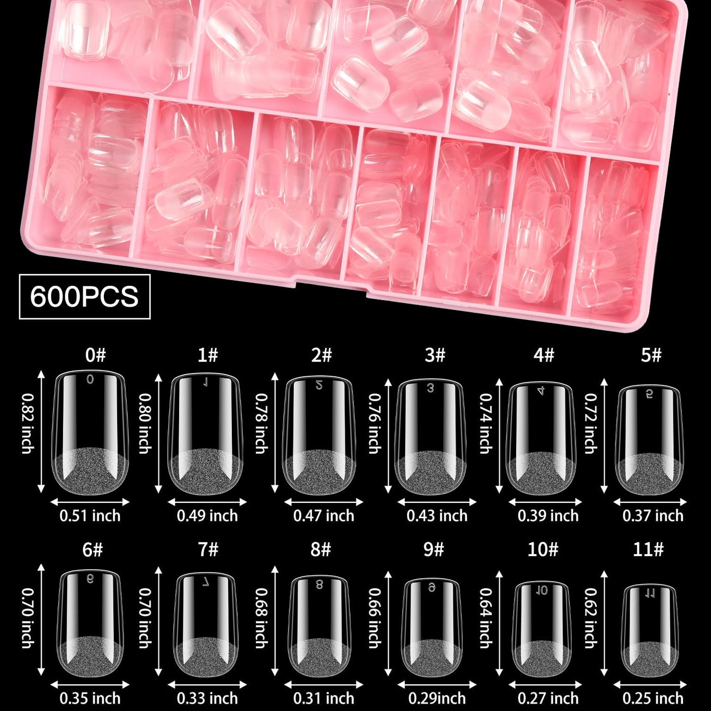 Short Square Soft Gel Nail Tips, BORNBYME 600 PCS Pre Buff Full Cover Shaped Nail Extenison Tips Half Matte Gel X Nail Tips Acrylic False Nail Tips
