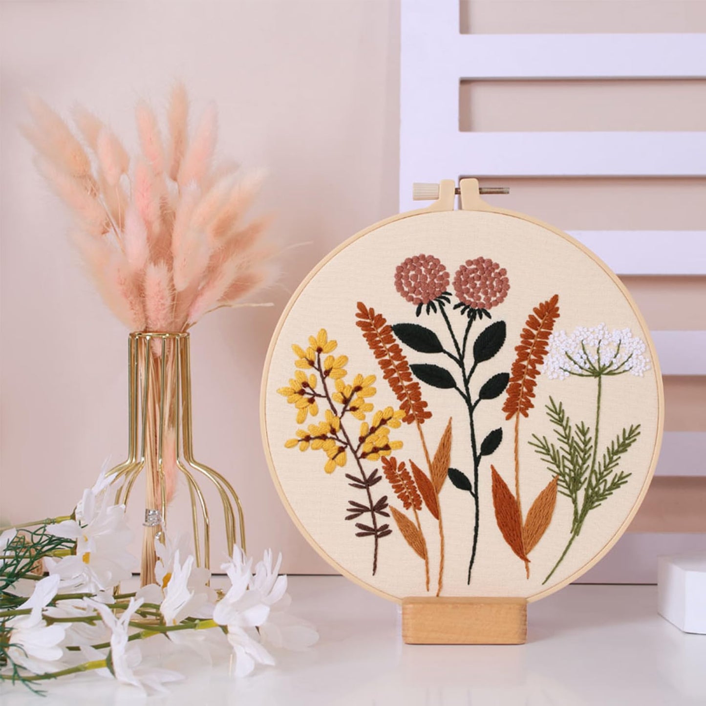 Smart-Feather 3 Sets Embroidery kit for Beginners, Hand Embroidery Kits for Adults with Hoop, DIY Art Project Craft Kit (Flower)