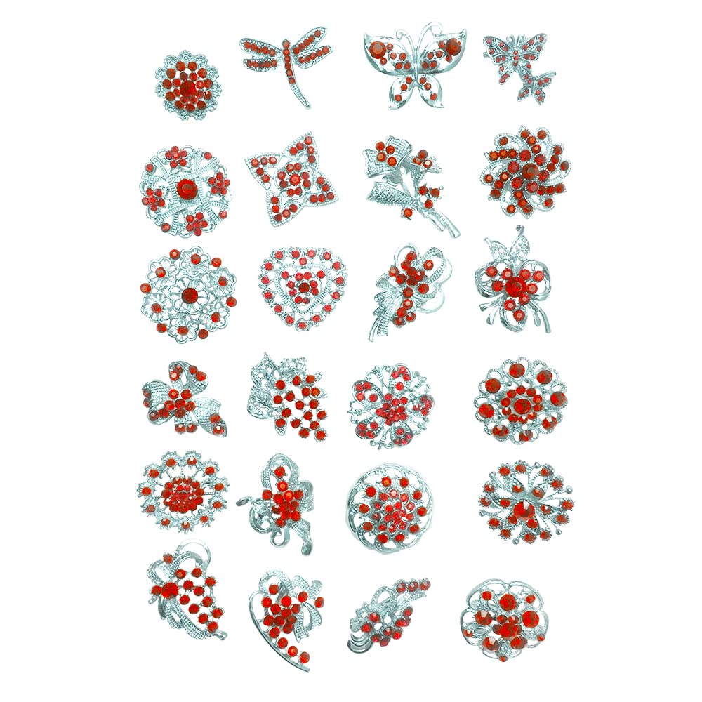 Ezing Lot 24pc Shining Rhinestone Crystal Brooches Pins DIY Wedding Bouquet Kit (H)