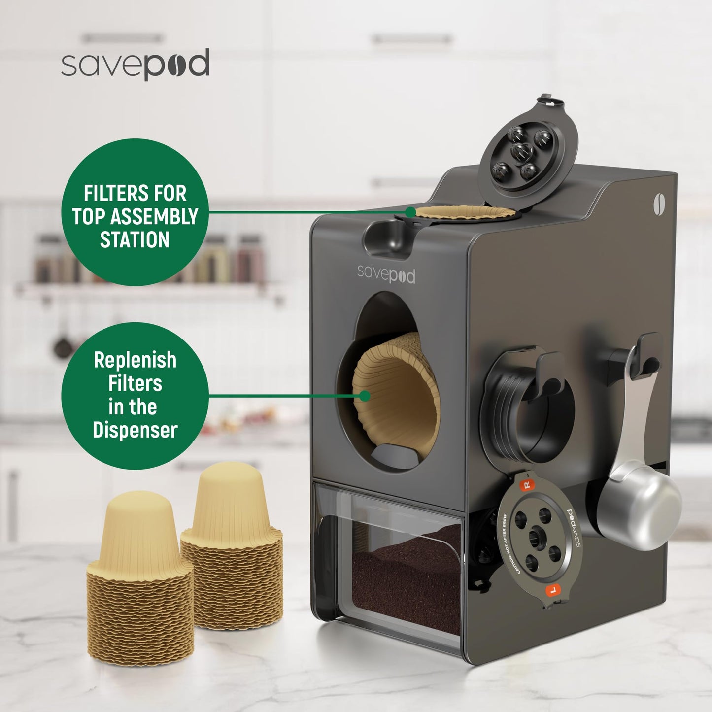 Savepod Disposable Unbleached Coffee Filters - 300 Count - Made Exclusively for Savepod - Compatible with K-Cup Brewers - Reusable K-Cup Coffee Filters - Single Serve Use