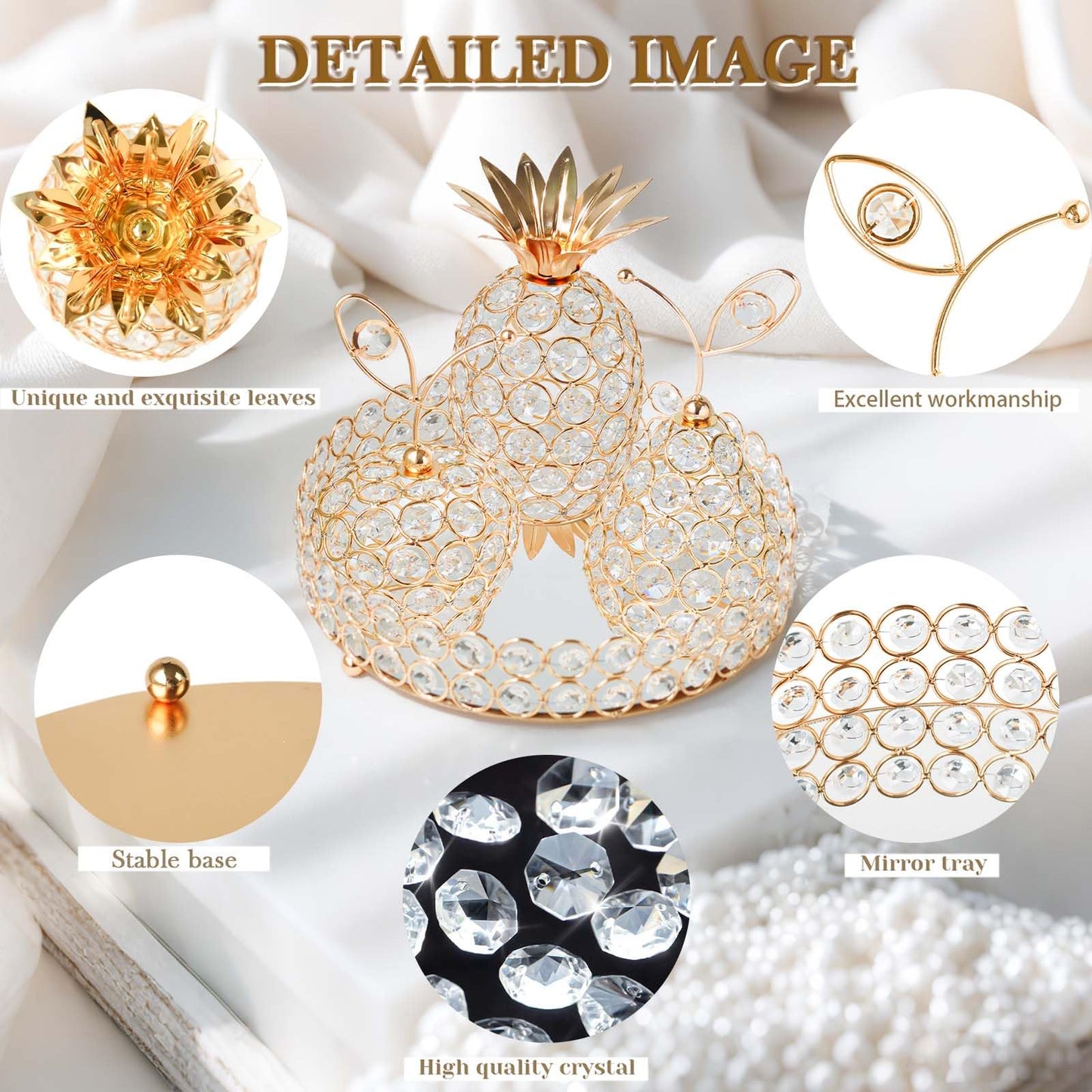 Elegant Decorative Trays & Crystal Fruit 4pcs Set, Crystal Tea Light Holder - Wedding Centerpieces for Holidays, Home Table Decorations, Fruit Displays and Candle Holders (Gold, Round Set of Four)