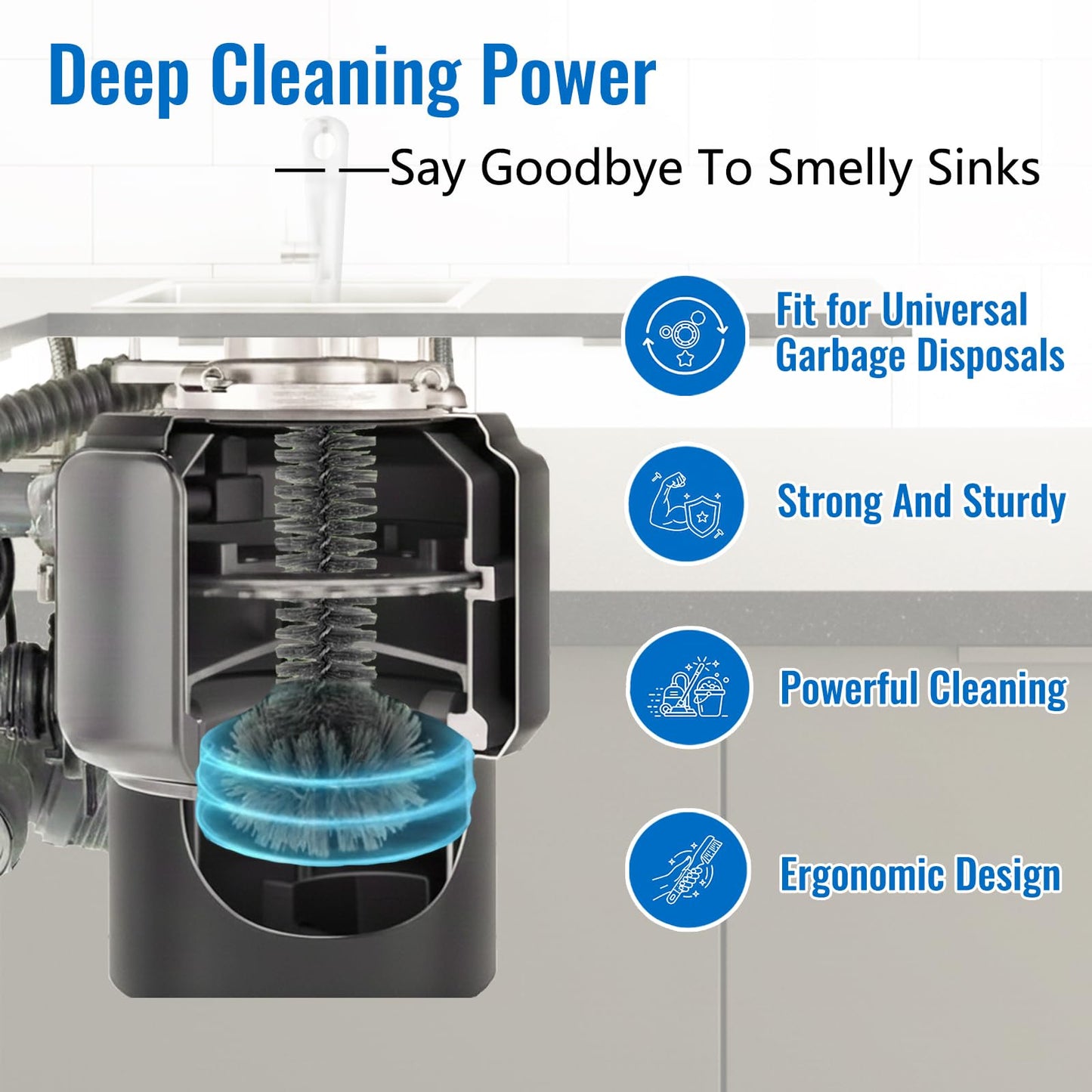 Garbage Disposal Cleaning Brush with 14.6" Long Handle – Deep Clean for Sink Disposal, Removes Odor & Residue, Universal Fit, Durable and Easy to Rinse