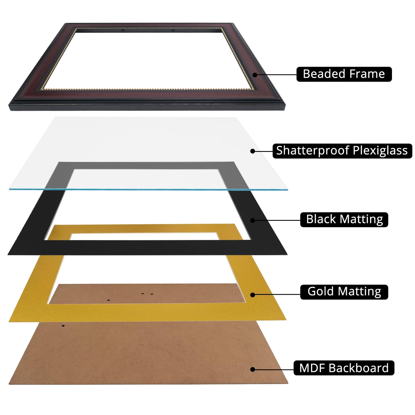 GraduationMall 8.5x11 Diploma Frame with Black over Gold Mat or Display 11x14 Document without Mat, UV Protection Acrylic, Mahogany with Gold Beads