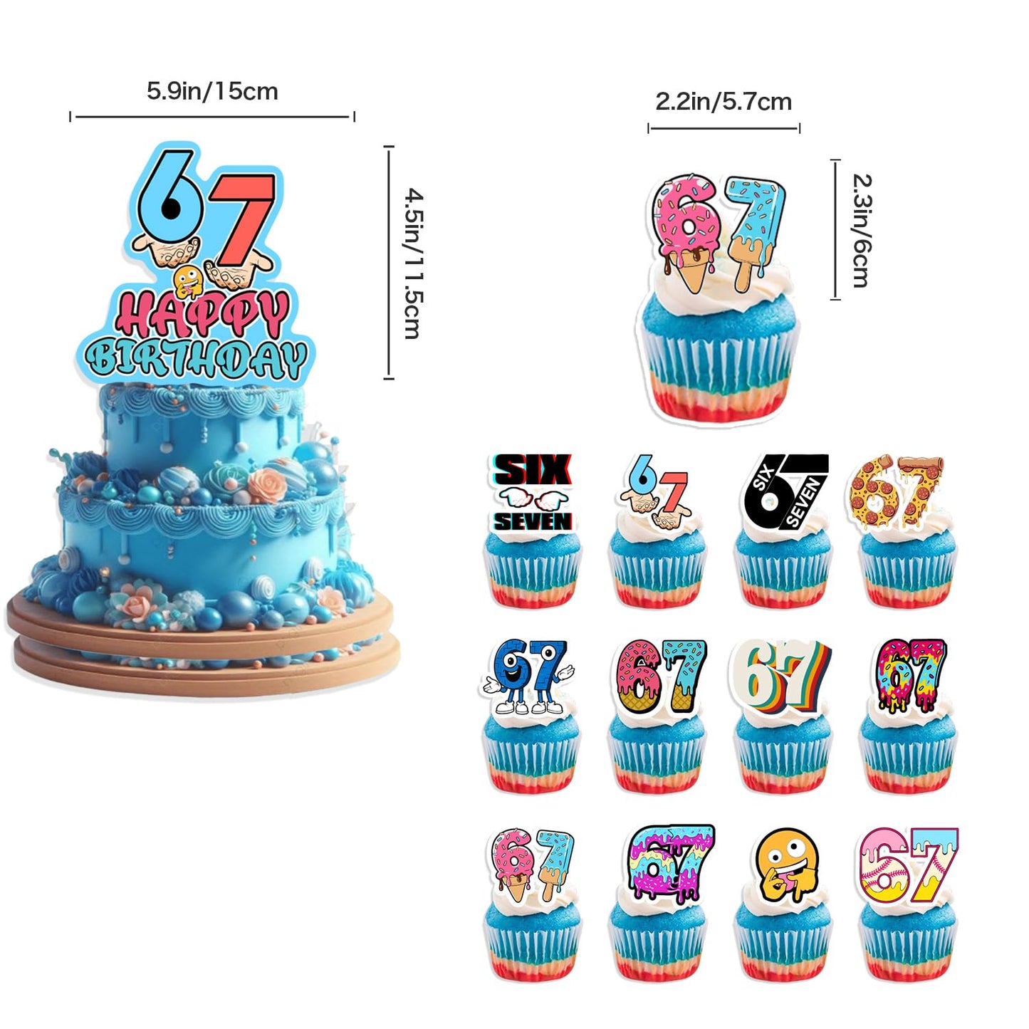 6 7 Birthday Decorations, 6 7 Meme Six Seven Themed party supplies Set Includes Banner, Cake Topper, Cupcake Toppers, Ballons